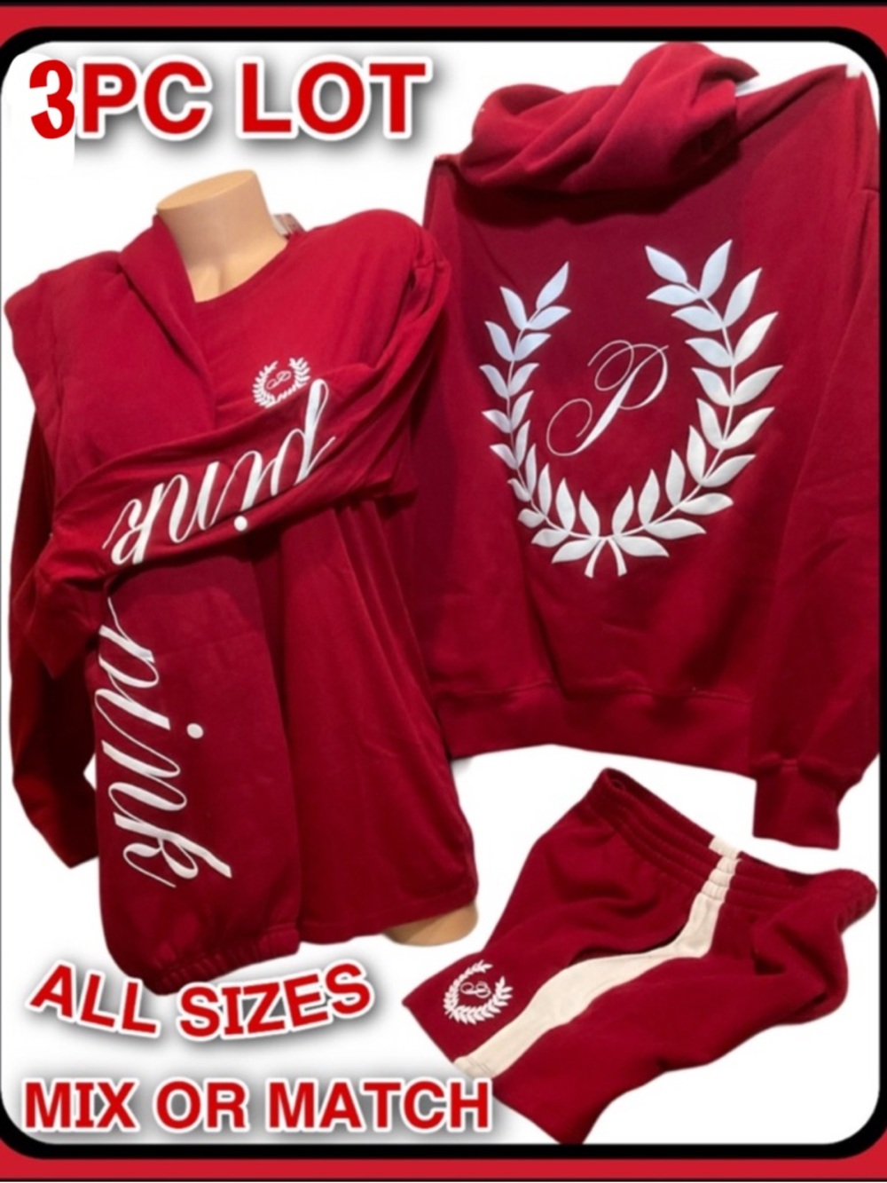 3PC LOT VICTORIAS SECRET PINK HOODIE, PANTS or SHORTS, LONG SLEEVE TEE  XS-XXL